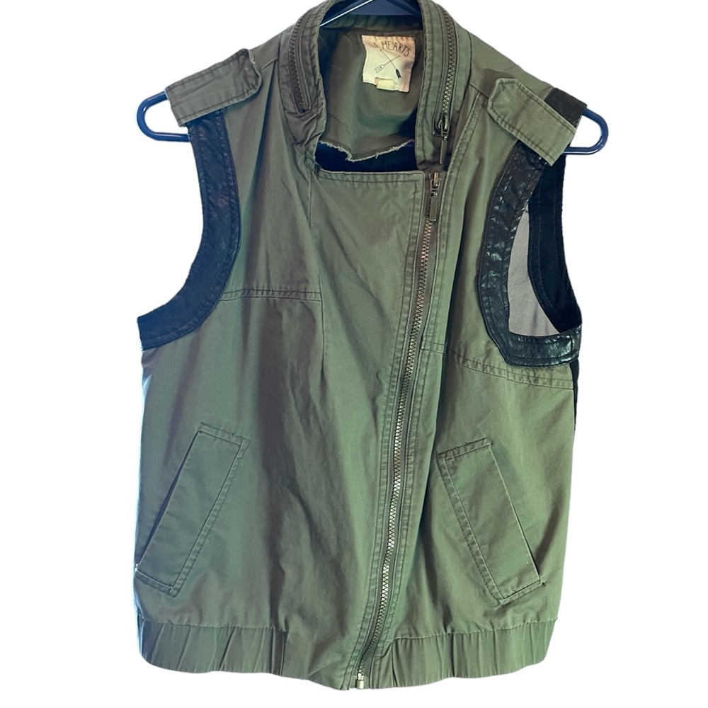 Green and black vest with side zip and mesh back.